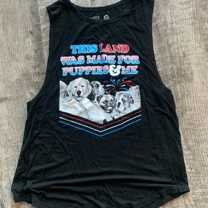 EUC This Land Was Made For Puppies & Me black tank